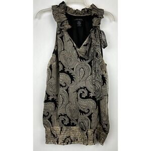 Elena Solano Top Womens XL Blouse Sleeveless Silk Beige Bow Elastic Hem